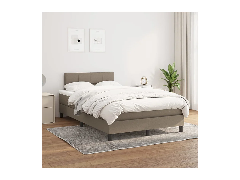 Cama box spring con colchón tela gris taupe 120x200 cm