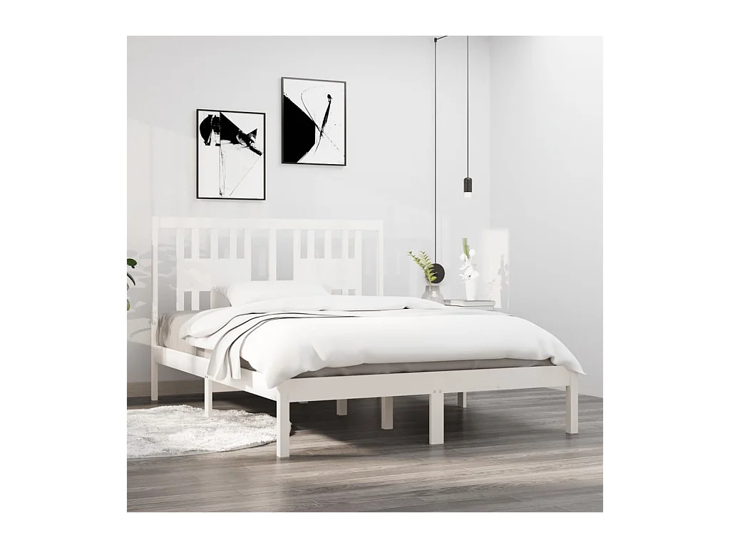 Estructura de cama madera maciza blanco 135x190 cm