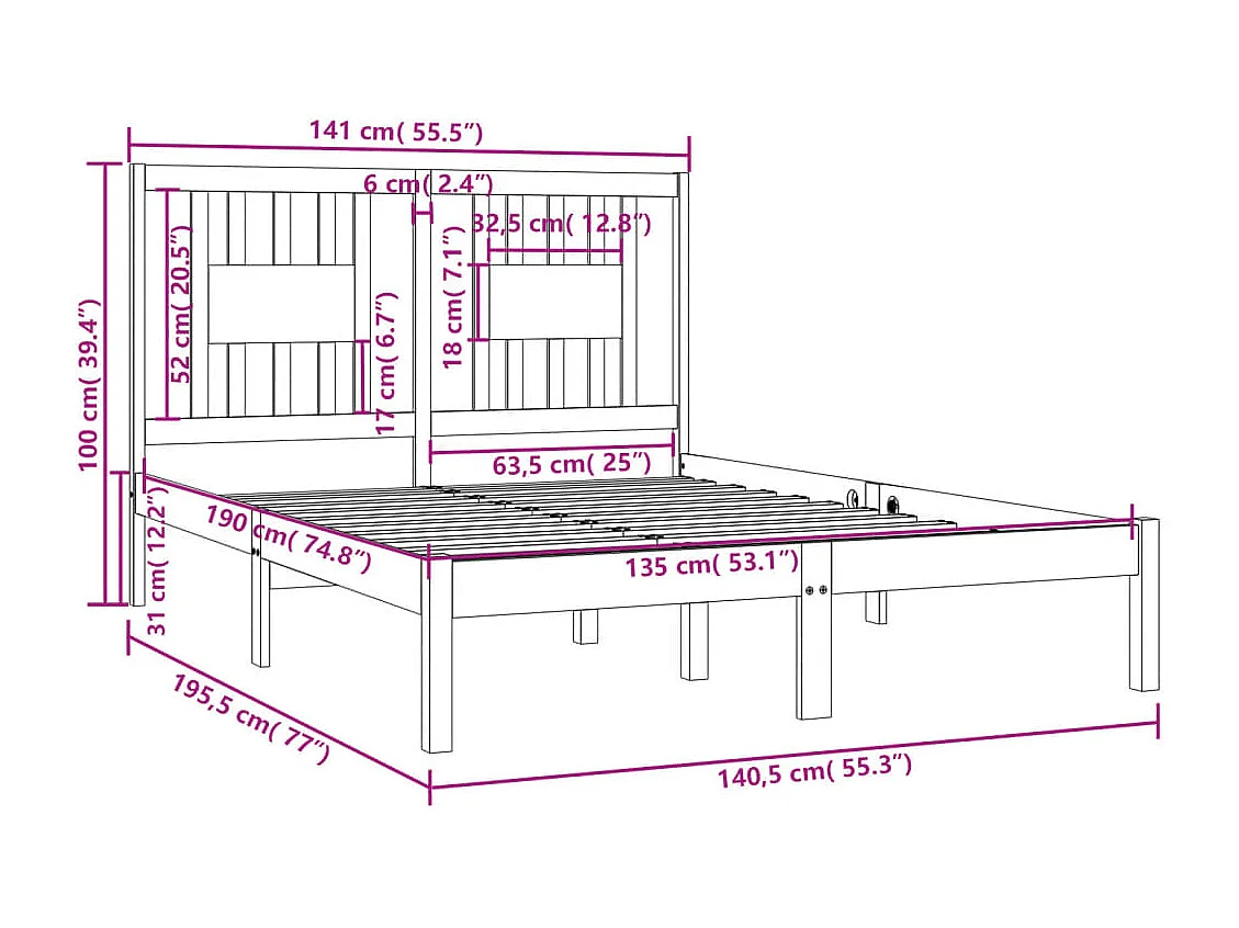 Estructura de cama madera maciza blanco 135x190 cm