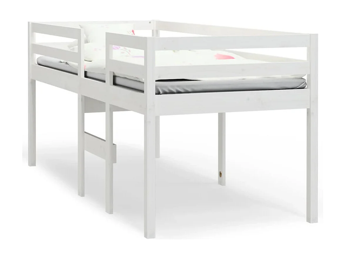 Cama alta blanca madera maciza pino 75x190 cm