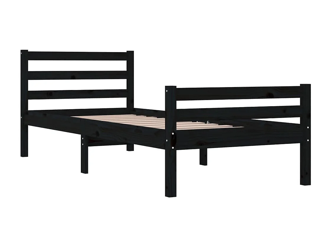 Estructura de cama individual madera maciza negra 75x190 cm