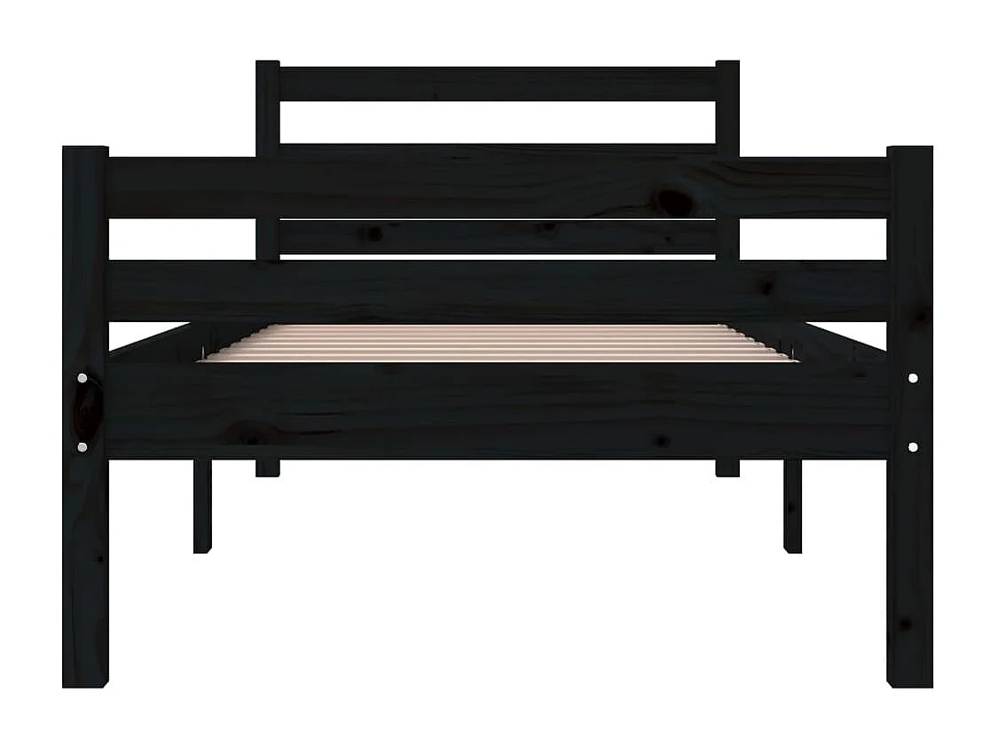 Estructura de cama individual madera maciza negra 75x190 cm
