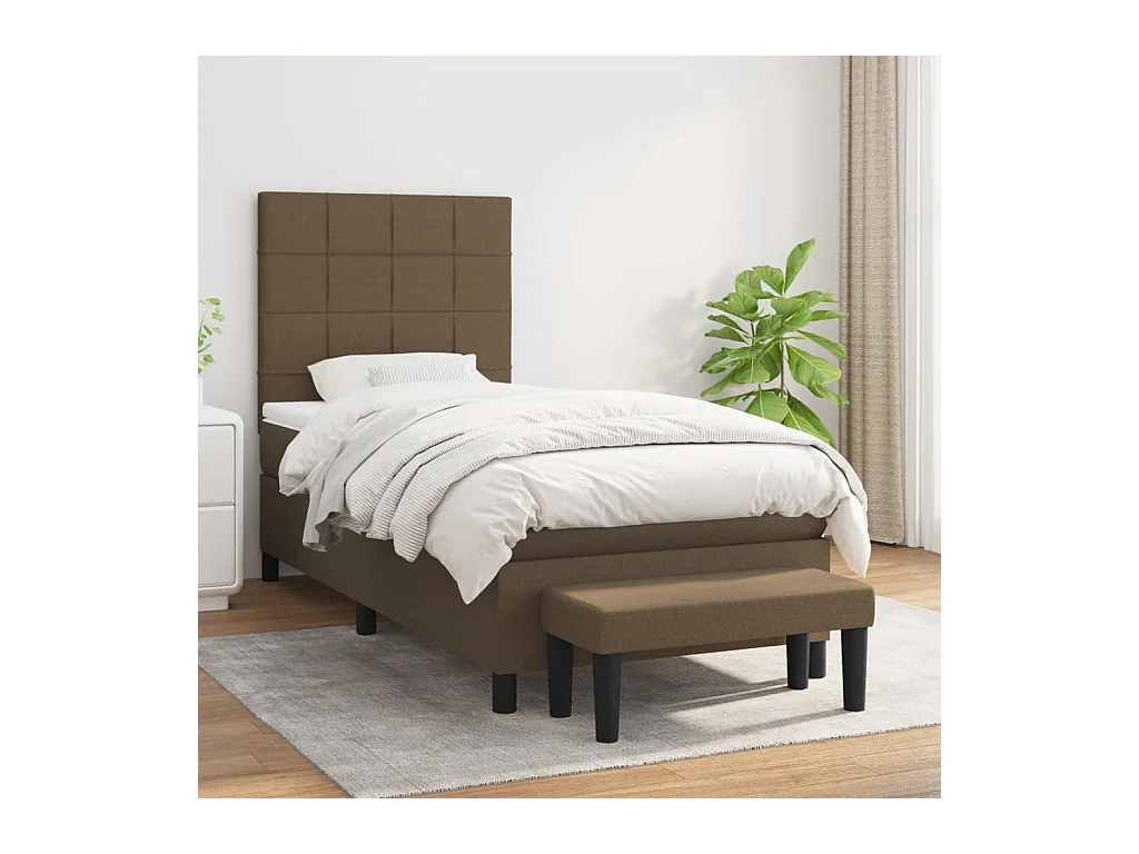 Cama box spring con colchón tela marrón oscuro 100x200 cm