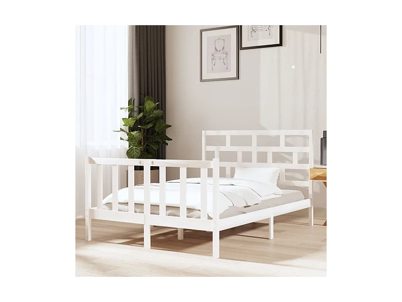 Estrutura de cama 140x190 cm madeira de pinho maciça branco