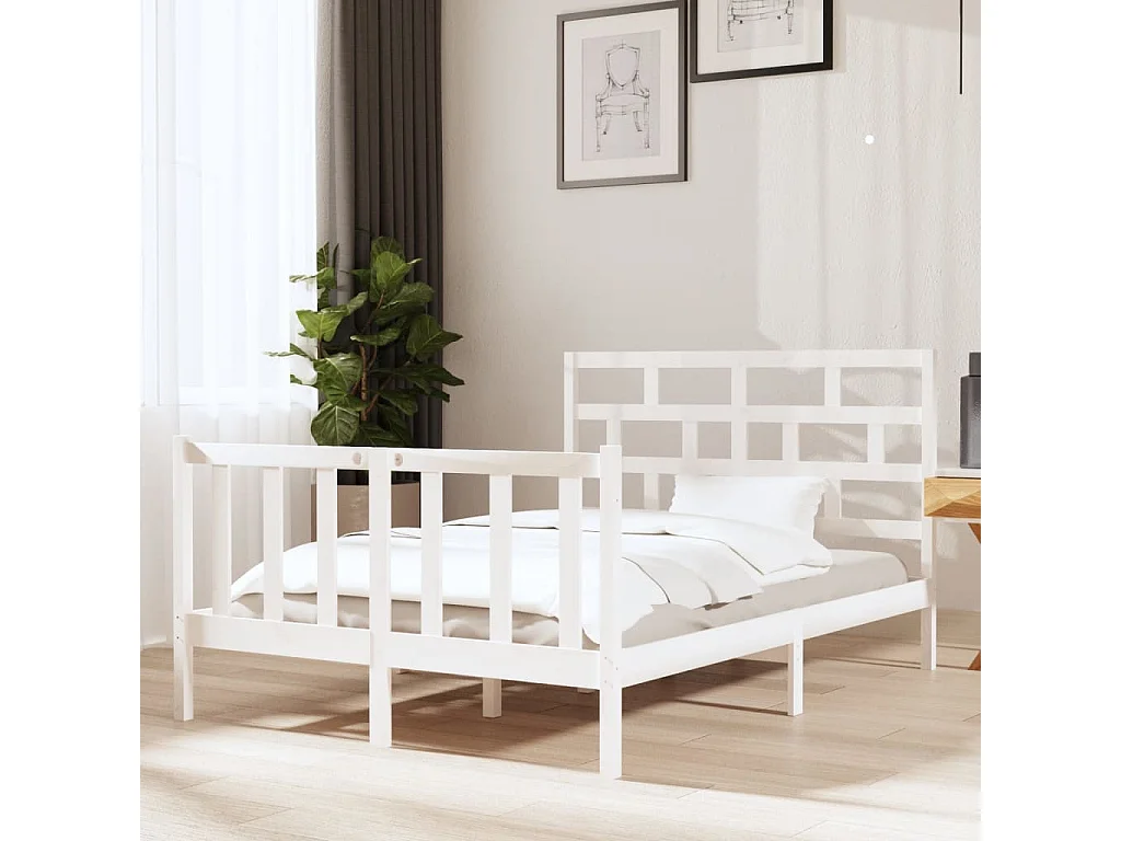 Estrutura de cama 140x190 cm madeira de pinho maciça branco