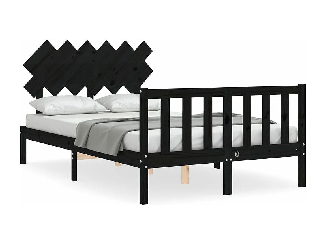 Estrutura de cama de casal com cabeceira madeira maciça preto