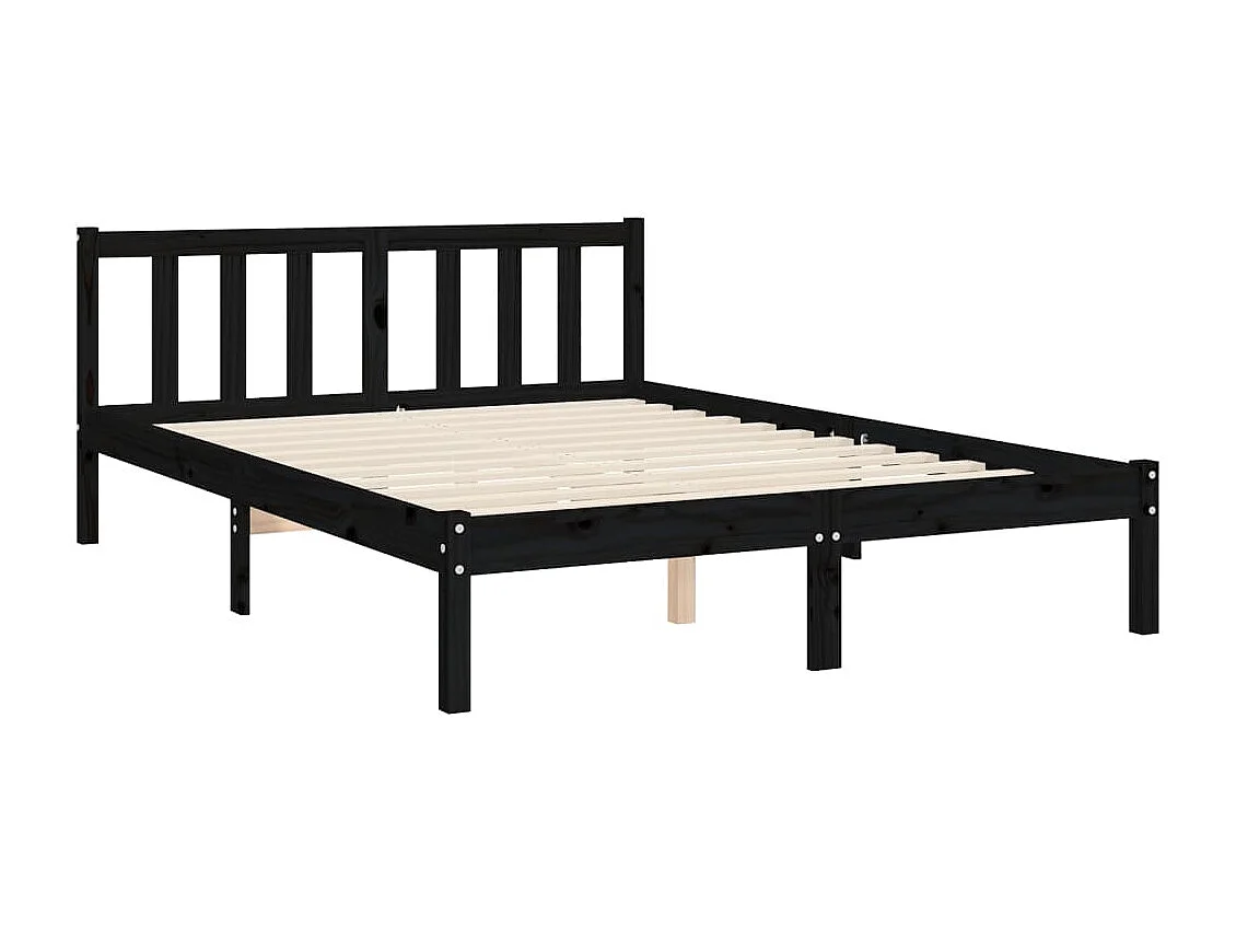 Estrutura de cama de casal com cabeceira madeira maciça preto