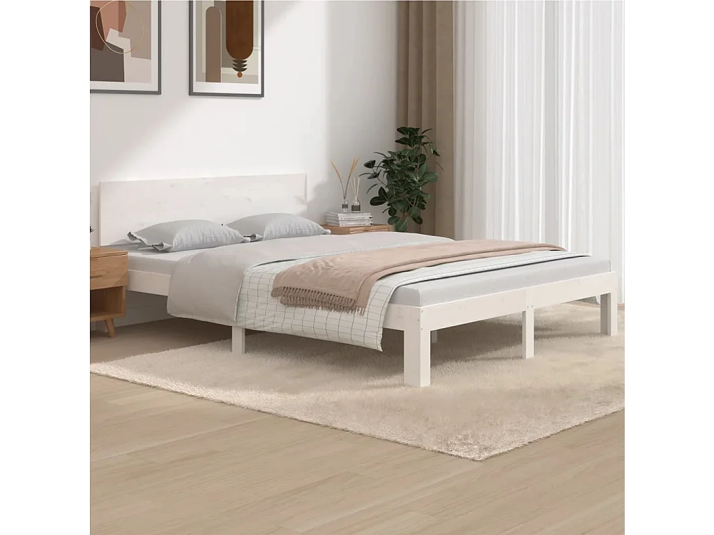 Estructura de cama de madera maciza de pino blanco 140x190 cm
