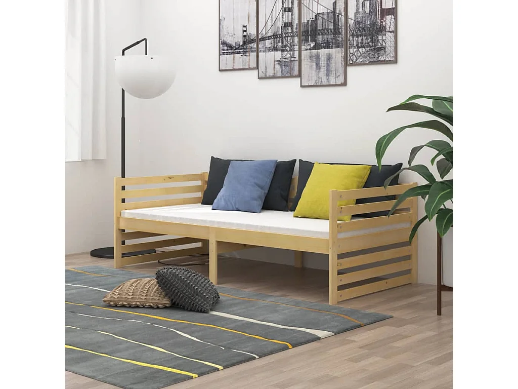 Sofá-cama 90x200 cm madeira de pinho maciça