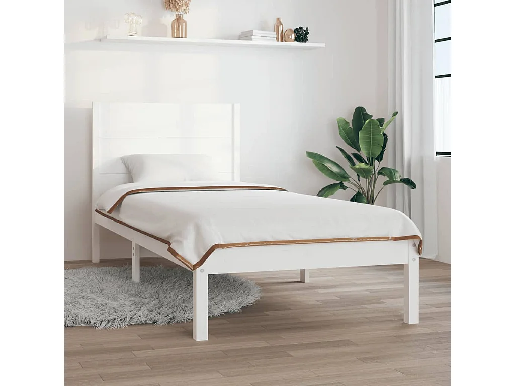 Cadre de lit Blanc Bois massif 75x190 cm Petit simple