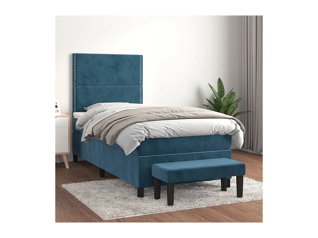 Boxspring met matras fluweel donkerblauw 90x190 cm