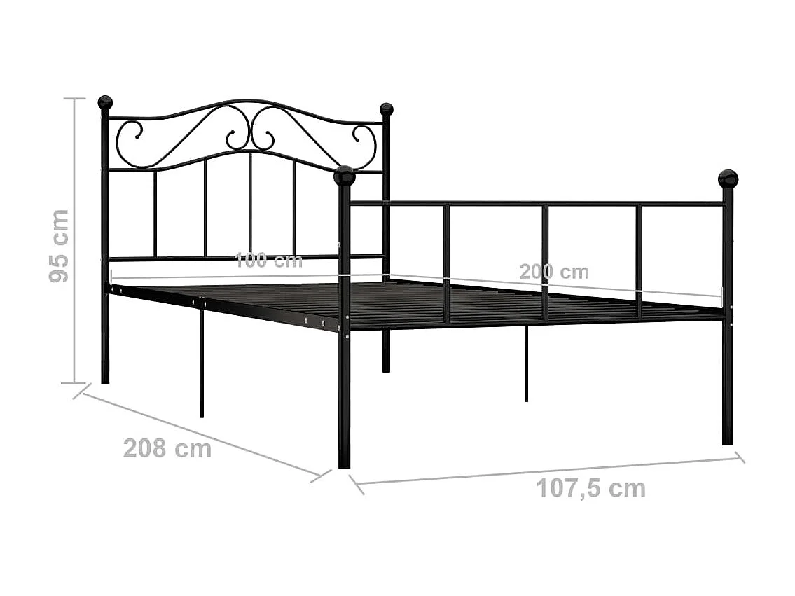Estructura de cama de metal negro 100x200 cm