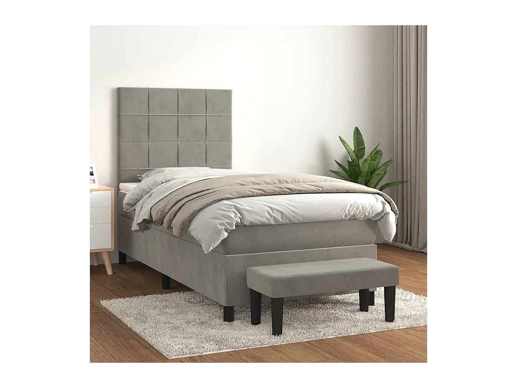 Boxspring met matras fluweel lichtgrijs 90x190 cm