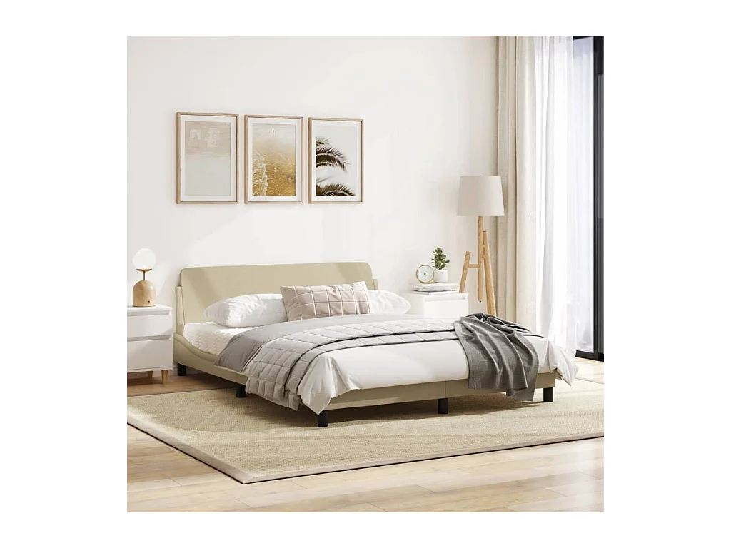 Cadre de lit avec tête de lit Crème 160 x 200 cm Tissu