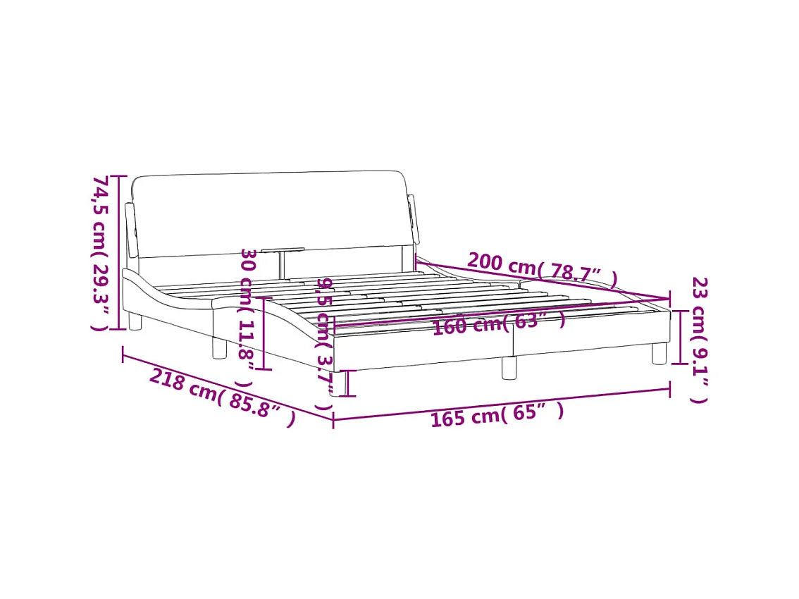Cadre de lit avec tête de lit Crème 160 x 200 cm Tissu