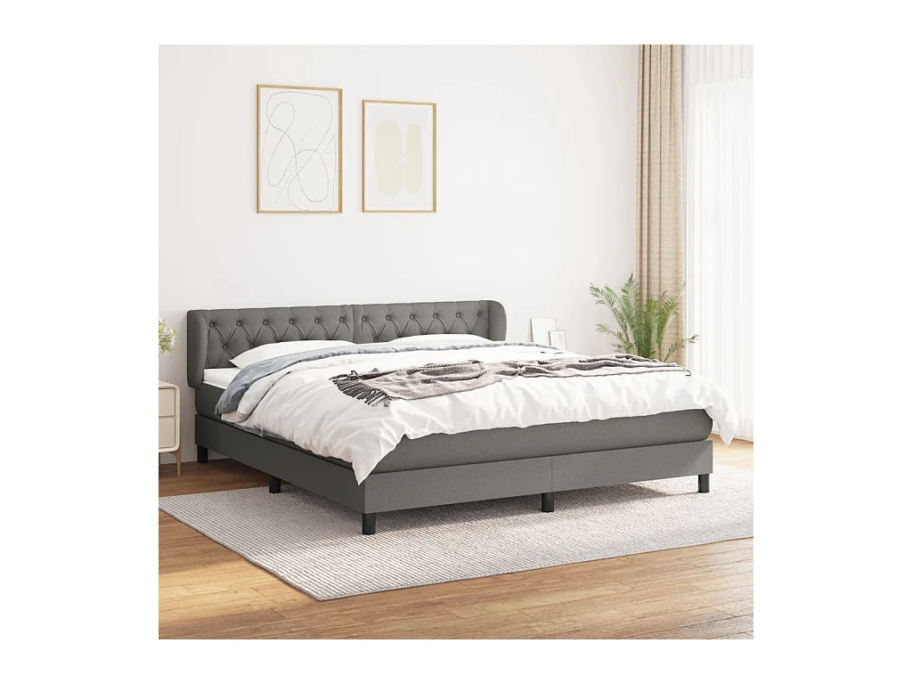 Lit à sommier tapissier avec matelas Gris foncé 160x200cm Tissu