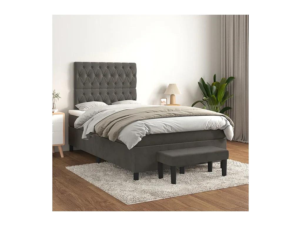 Cama box spring con colchón terciopelo gris oscuro 120x200 cm