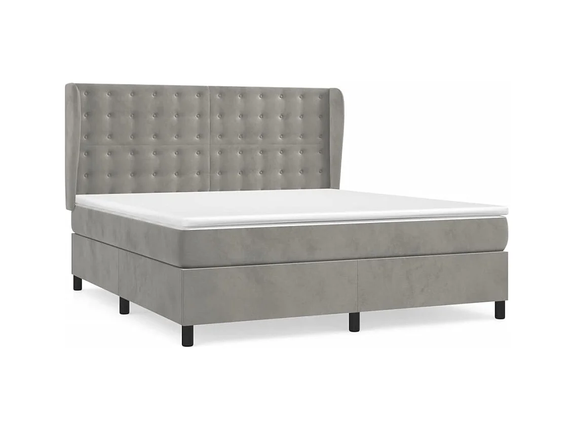 Lit à sommier tapissier et matelas Gris clair 160x200cm Velours