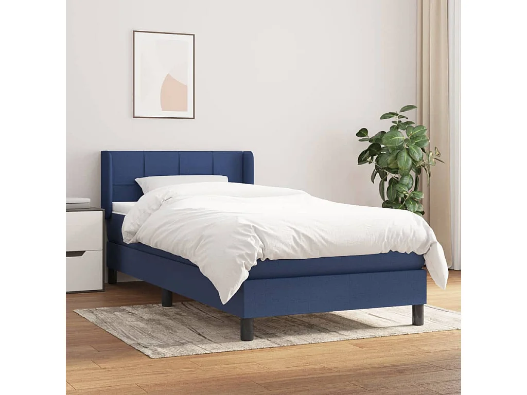 Lit à sommier tapissier avec matelas Bleu 90x190 cm Tissu