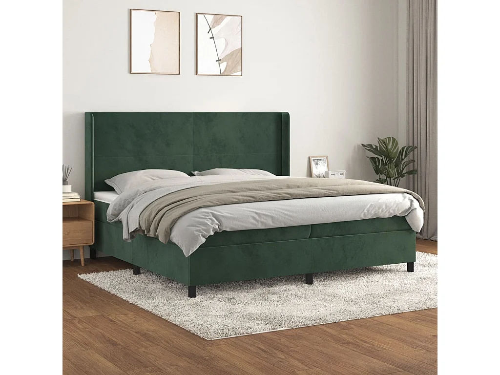 Lit à sommier tapissier et matelas Vert foncé 200x200cm Velours