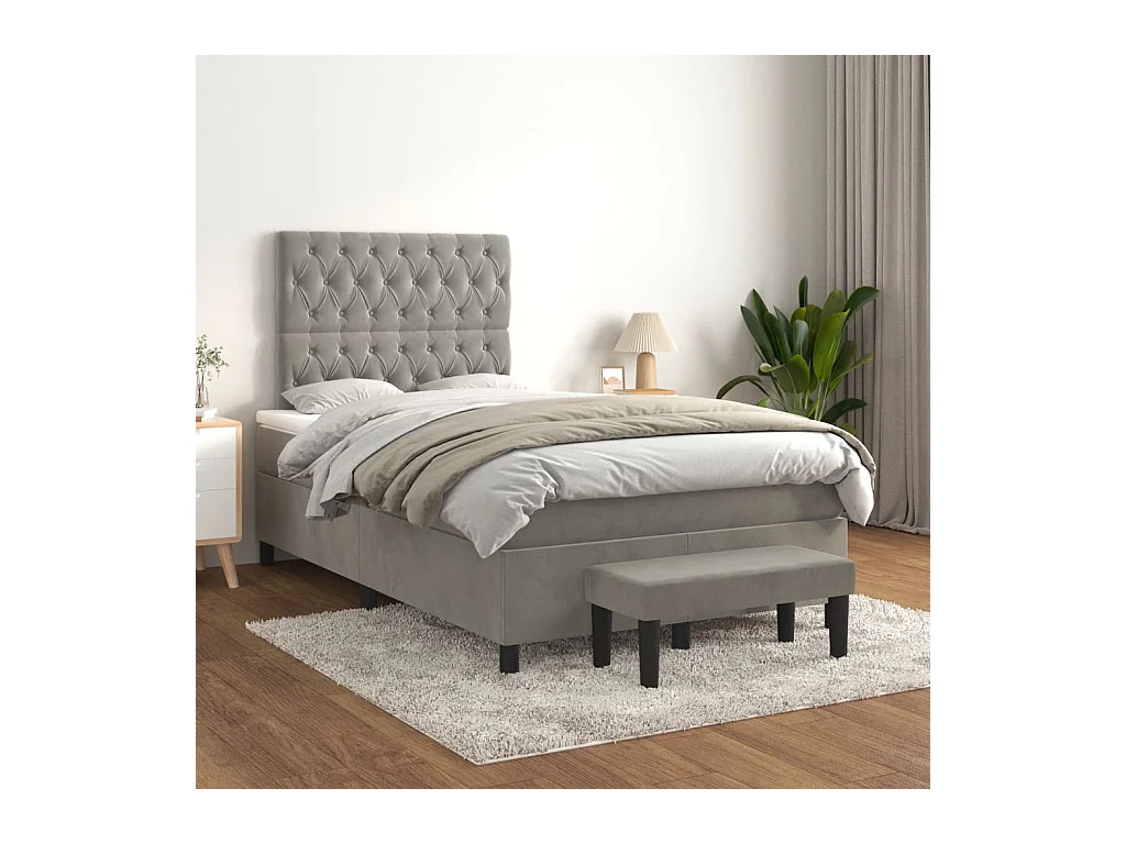 Boxspring met matras fluweel lichtgrijs 120x200 cm