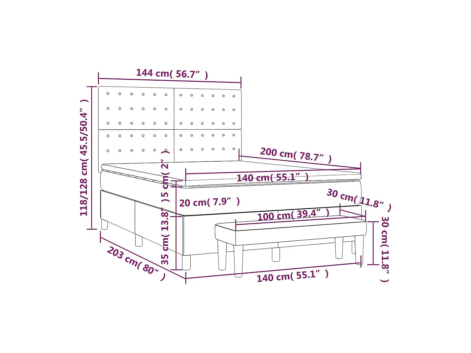 Lit à sommier tapissier avec matelas Marron foncé 140x200 cm