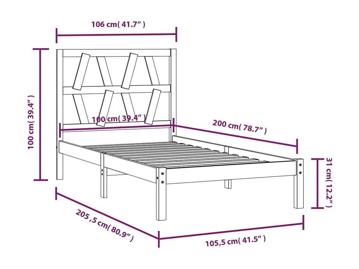 Cadre de lit Bois de pin massif 100x200 cm