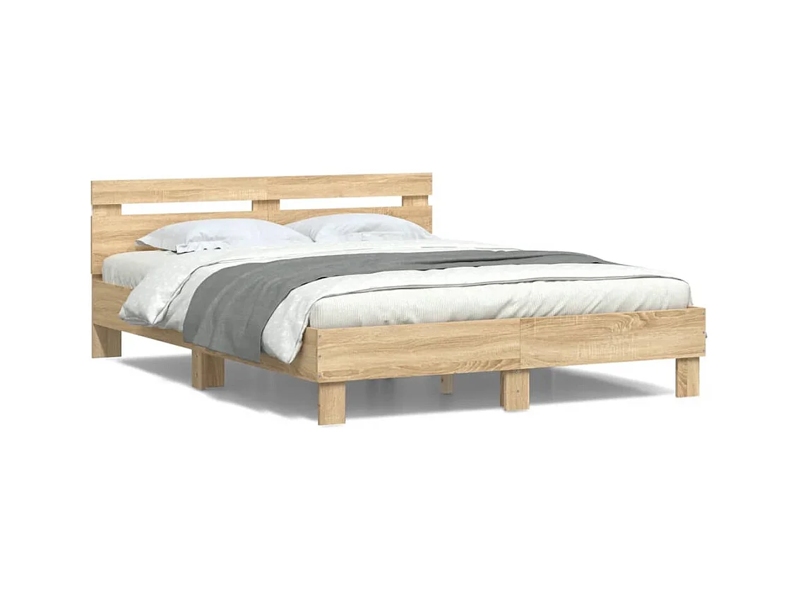 Estructura de cama cabecero y luces LED roble Sonoma 140x190 cm