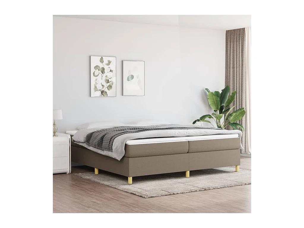 Cama box spring con colchón tela gris taupe 200x200 cm