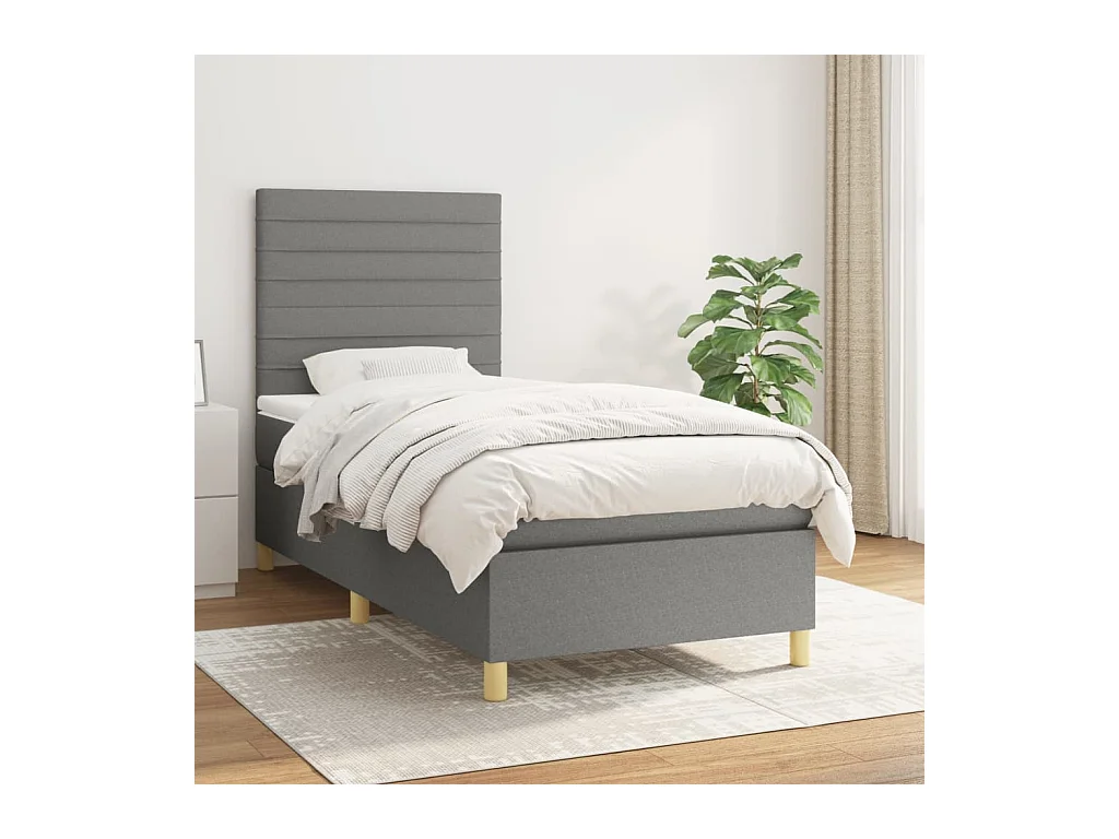 Cama box spring con colchón tela gris oscuro 100x200 cm