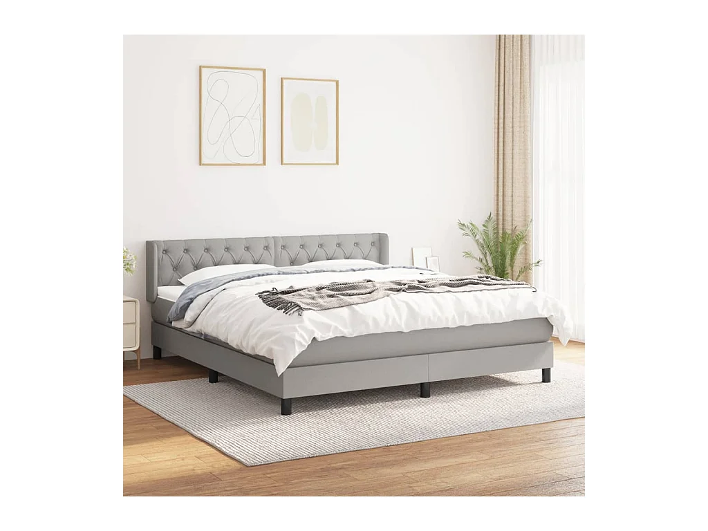 Lit à sommier tapissier avec matelas Gris clair 160x200cm Tissu