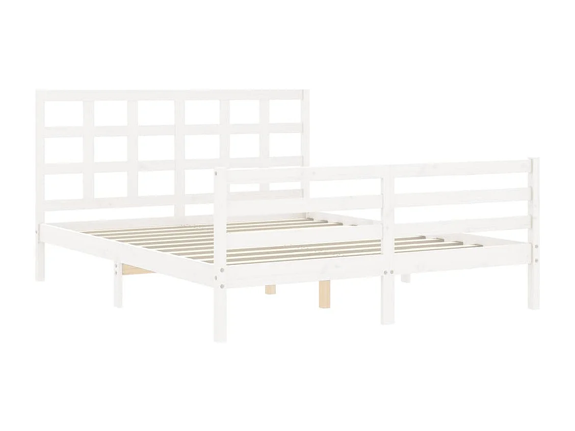 Cadre de lit avec tête de lit blanc King Size bois massif