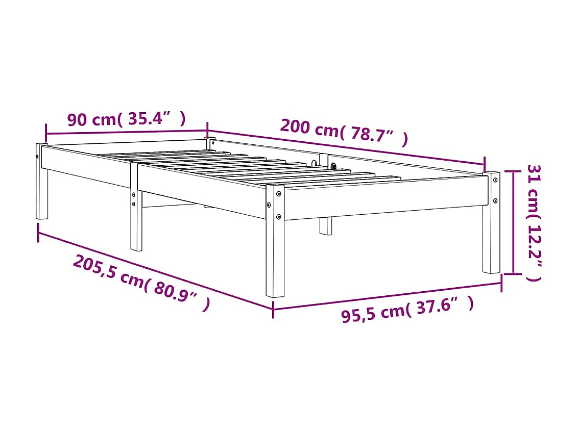 Estrutura de cama 90x200 cm madeira pinho maciça castanho cera
