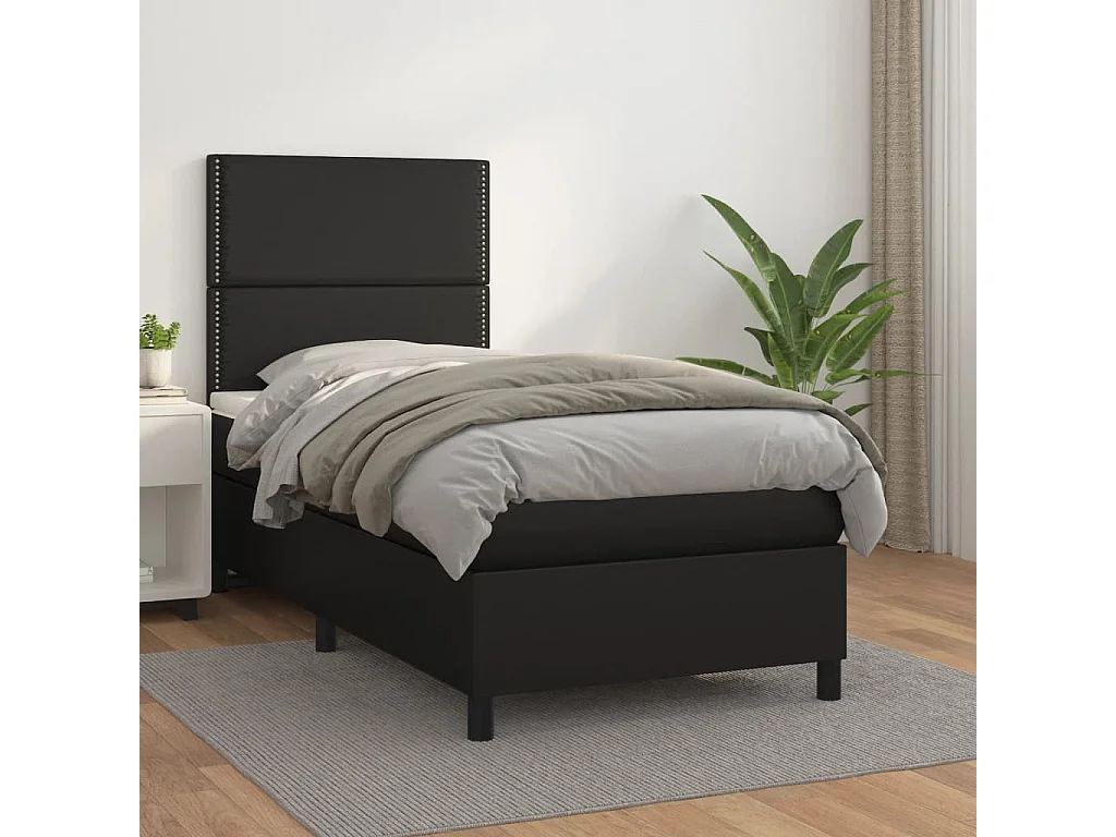 Lit à sommier tapissier avec matelas Noir 90x190 cm Similicuir