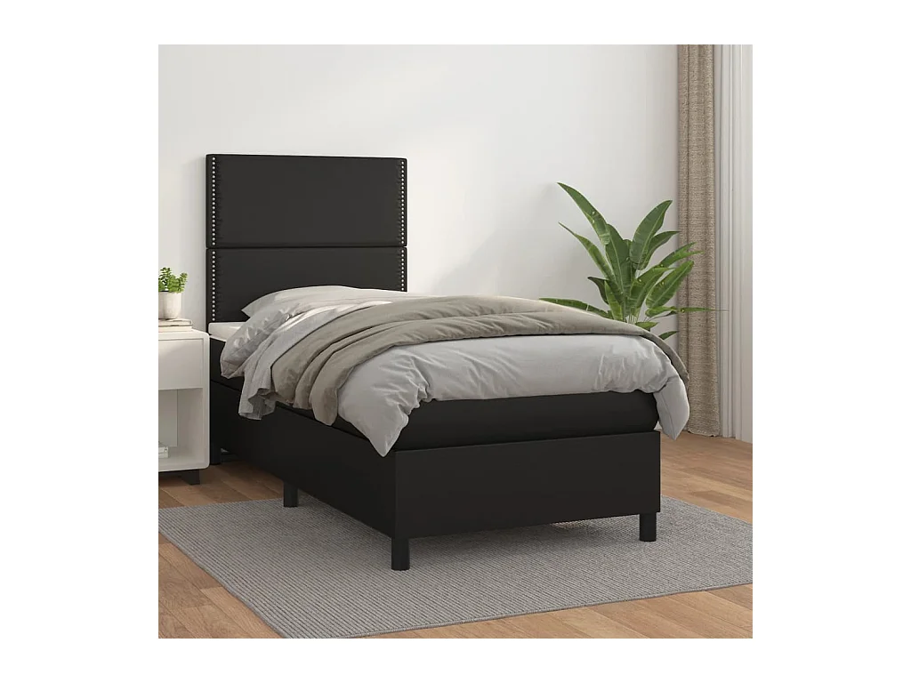 Cama box spring con colchón cuero sintético negro 90x190 cm