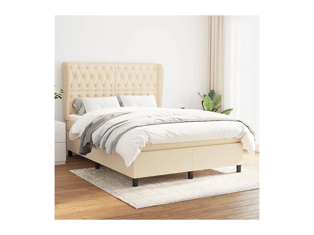 Lit à sommier tapissier avec matelas Crème 140x200 cm Tissu
