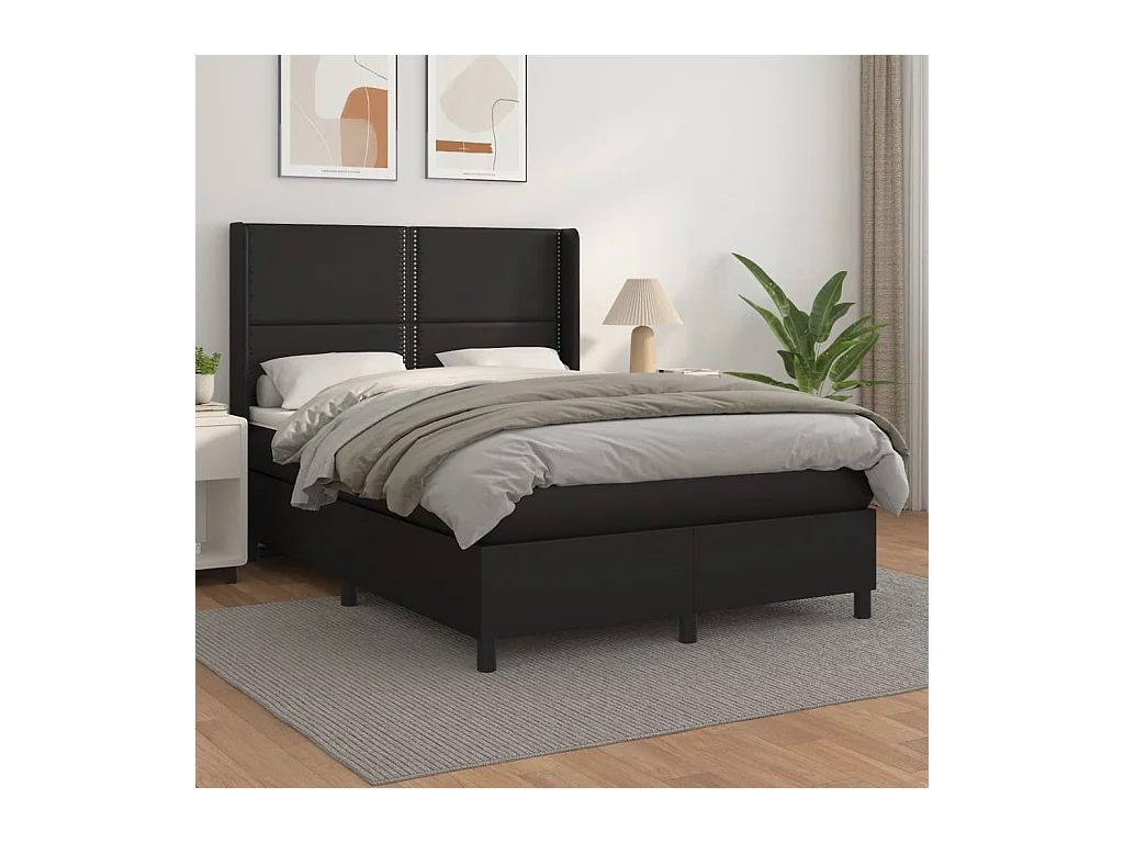 Cama com molas/colchão 140x190 cm couro artificial preto