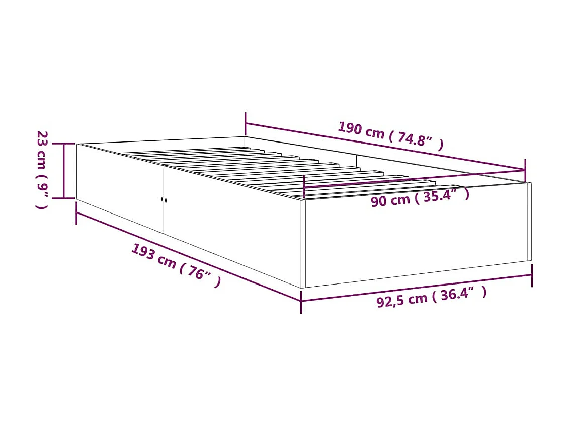 Cadre de lit blanc bois massif 90x190 cm simple