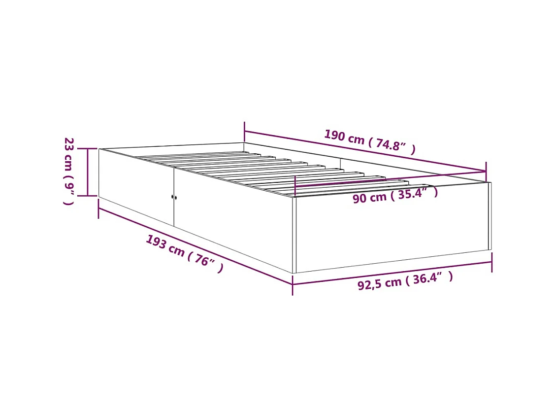 Cadre de lit blanc bois massif 90x190 cm simple