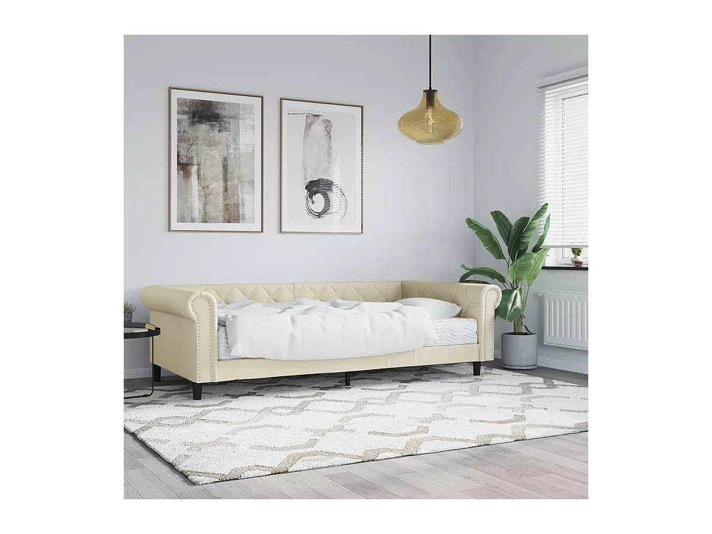 Slaapbank met matras 90x200 cm kunstleer crèmekleurig