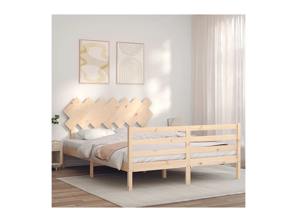 Cadre de lit avec tête de lit King Size bois massif