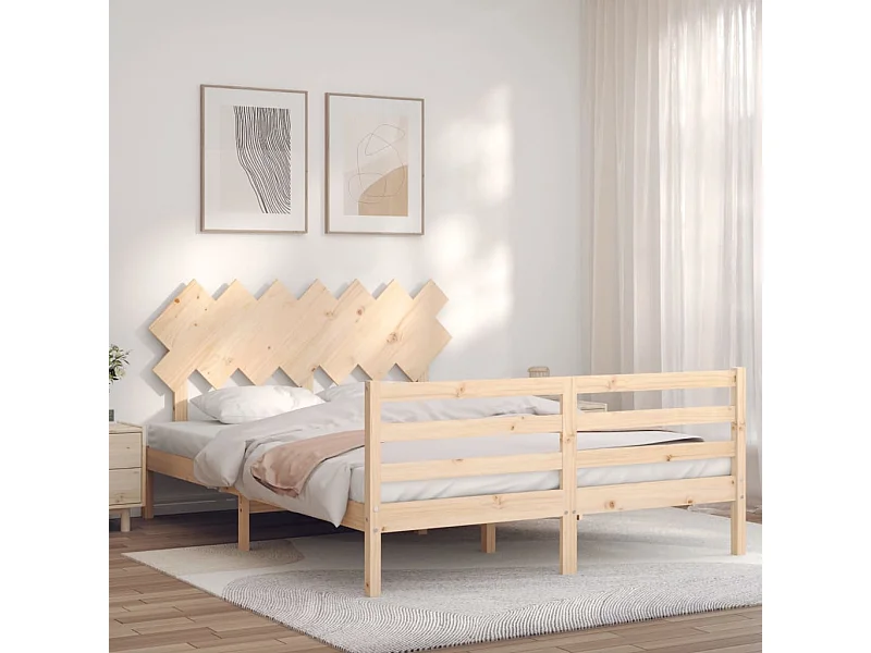 Estructura de cama de matrimonio con cabecero madera maciza