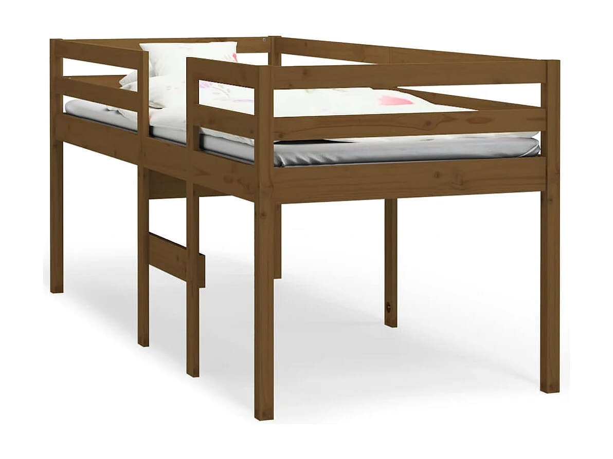 Cama alta 90x200 cm madeira de pinho maciça castanho mel