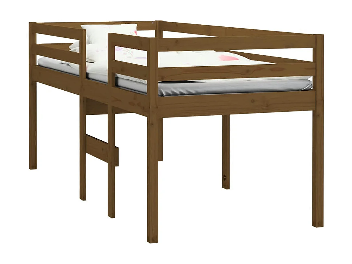 Cama alta 90x200 cm madeira de pinho maciça castanho mel