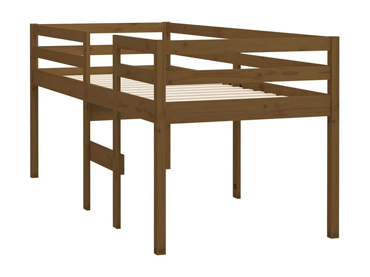 Cama alta 90x200 cm madeira de pinho maciça castanho mel