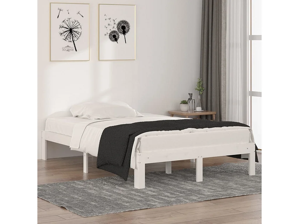 Estrutura cama pequena casal UK 120x190 cm pinho maciço branco