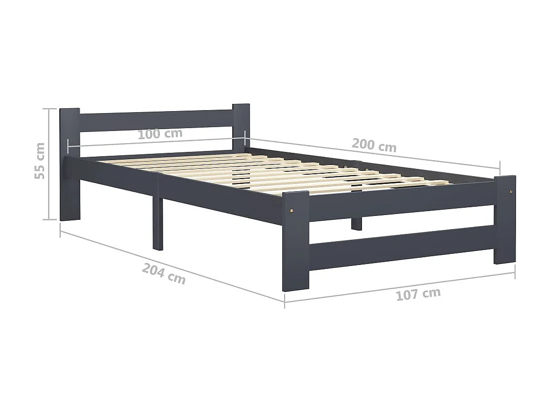 Estructura de cama madera maciza de pino gris oscuro 100x200 cm