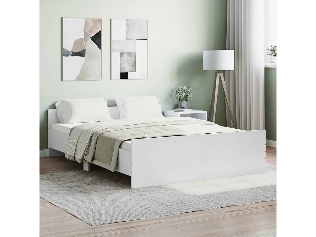 Cadre de lit avec tête de lit/pied de lit blanc 135x190 cm