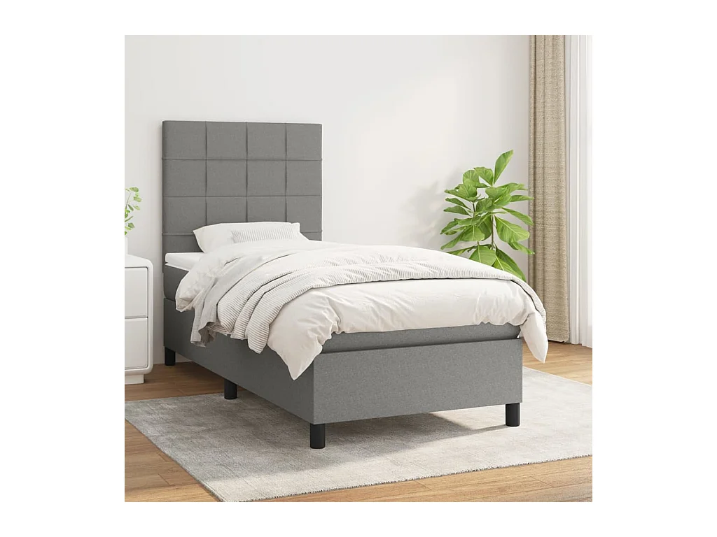 Cama box spring con colchón tela gris oscuro 100x200 cm