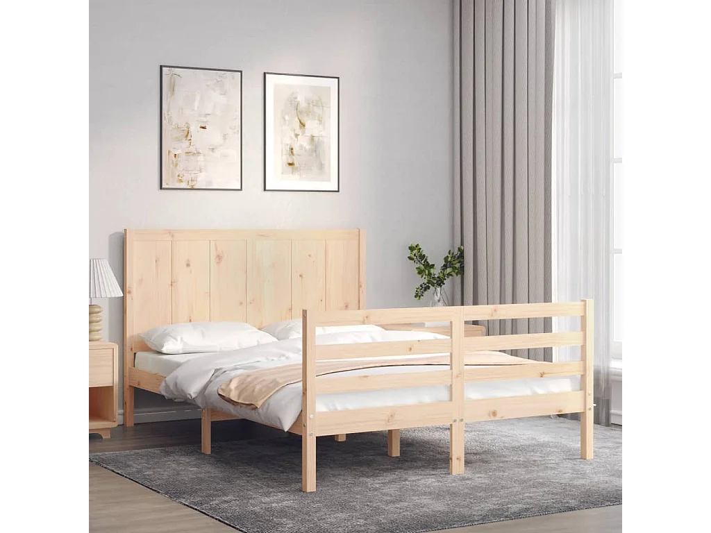 Estrutura de cama com cabeceira 140x190 cm madeira maciça